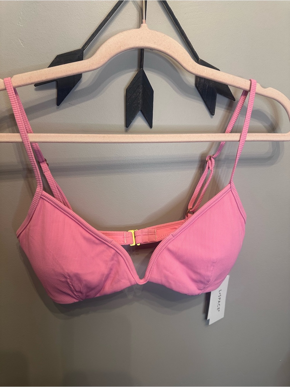 l*space Pink Ribbed V-Wire Bikini Bralette with Gold Clasp